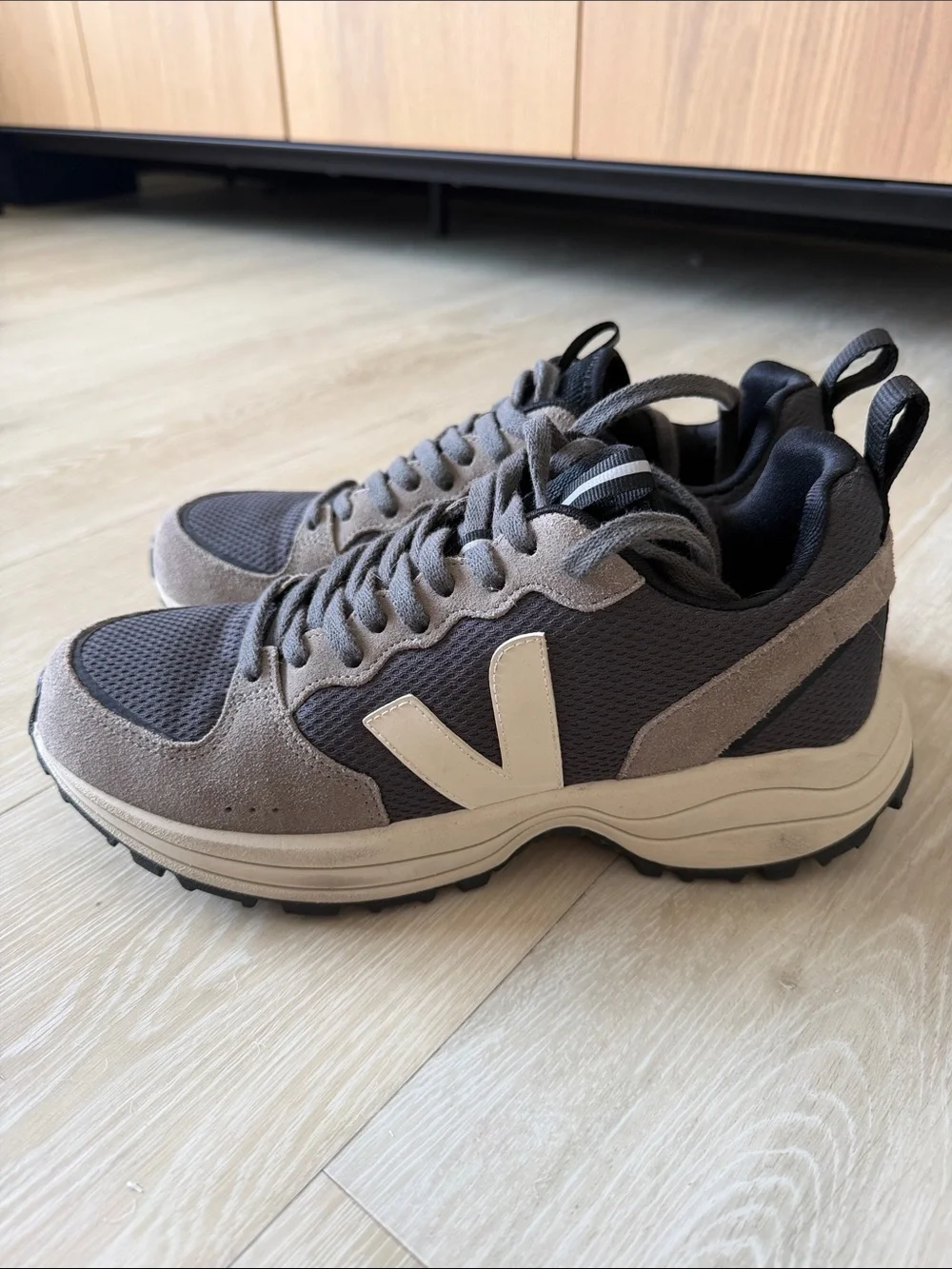 Veja Sneaker Taupe and Black with White V